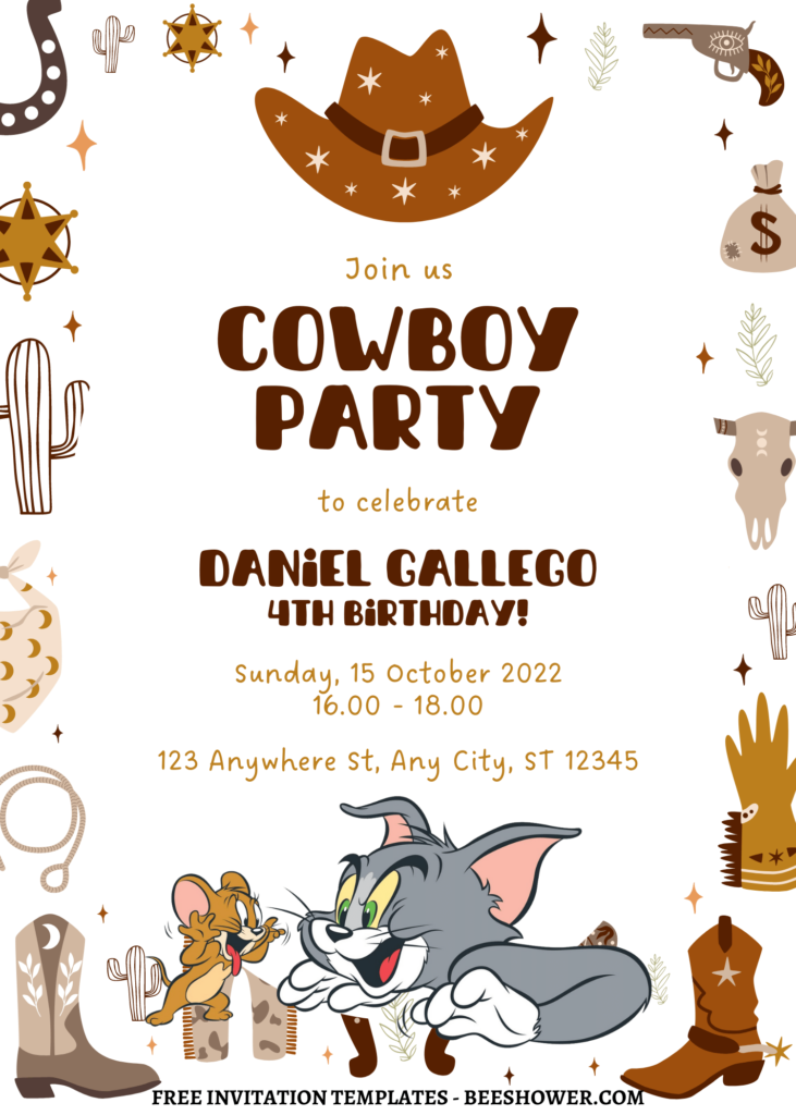 9+ Cute Wild West Tom & Jerry Canva Birthday Invitation Templates with Sheriff Badge
