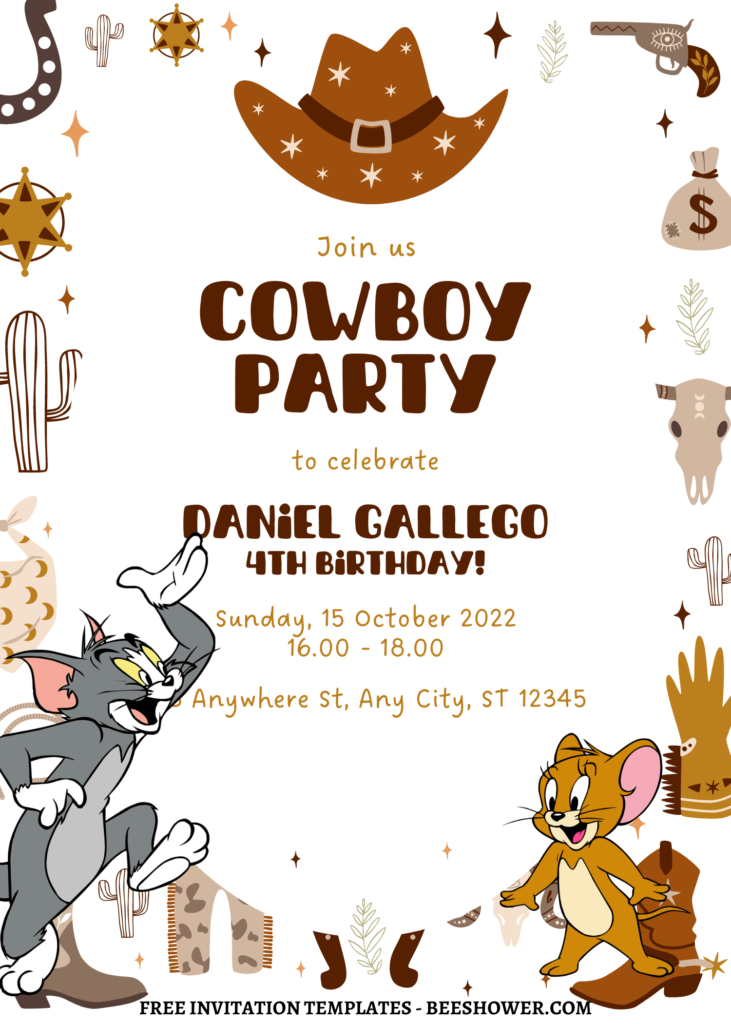 9+ Cute Wild West Tom & Jerry Canva Birthday Invitation Templates with cute wording