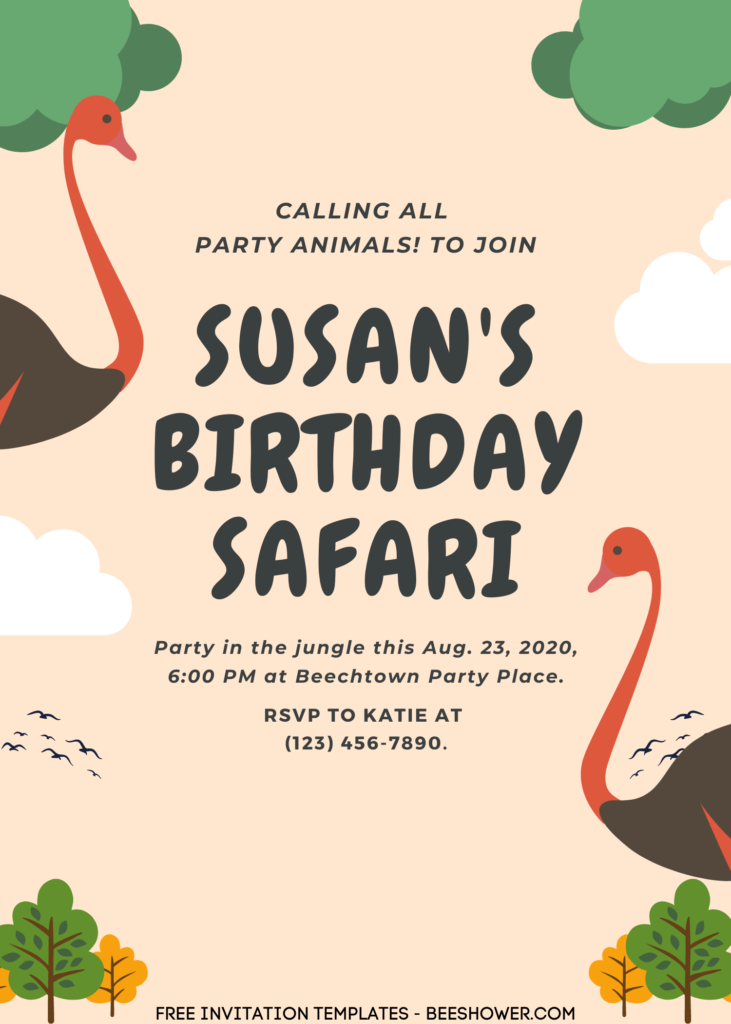 9+ Party In The Jungle Safari Canva Birthday Invitation Templates with Ostrich