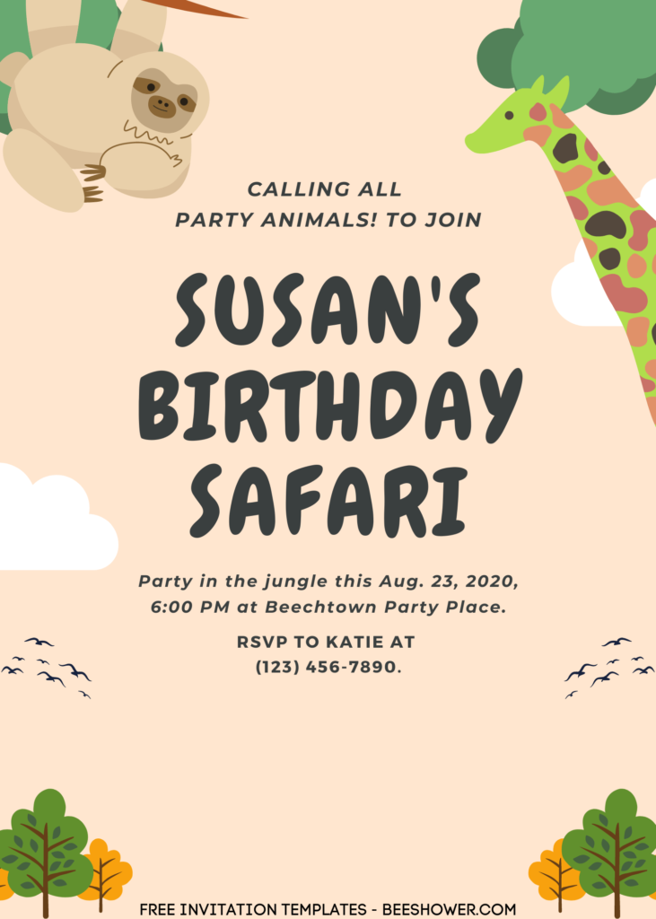 9+ Party In The Jungle Safari Canva Birthday Invitation Templates with Giraffe