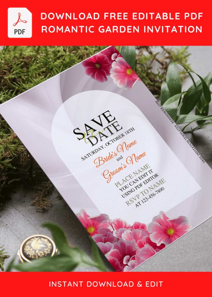 (Free Editable PDF) Romantic Garden Roses Wedding Invitation Templates with romantic pink roses