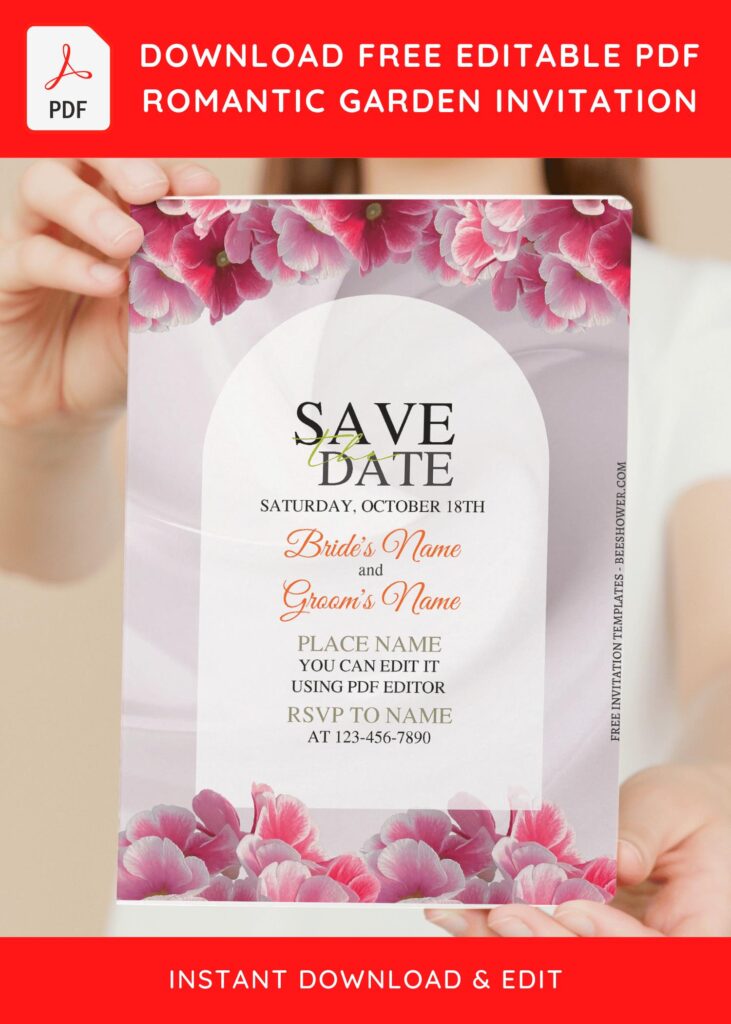 (Free Editable PDF) Romantic Garden Roses Wedding Invitation Templates with beautiful burgundy floral