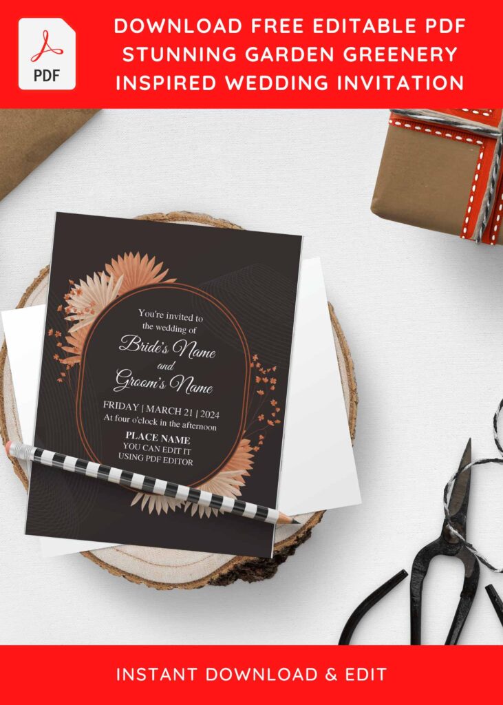 (Free Editable PDF) Magical Bohemian Wedding Invitation Templates with Aesthetic Oval shaped text frame