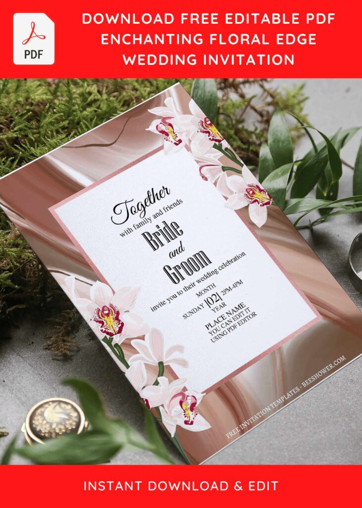 (Free Editable PDF) Splendid Floral Edge Wedding Invitation Templates  with watercolor flowers
