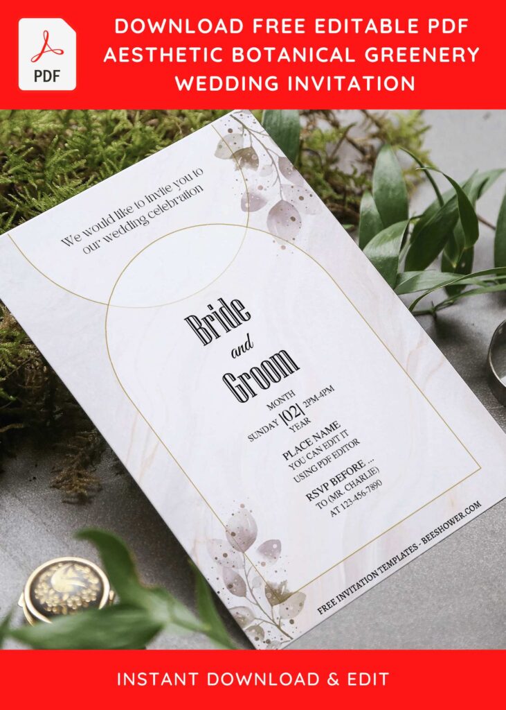 5 8 - Downloadable (Free Editable PDF) Whispered Greenery Floral Wedding Invitation Templates - Template No. 31