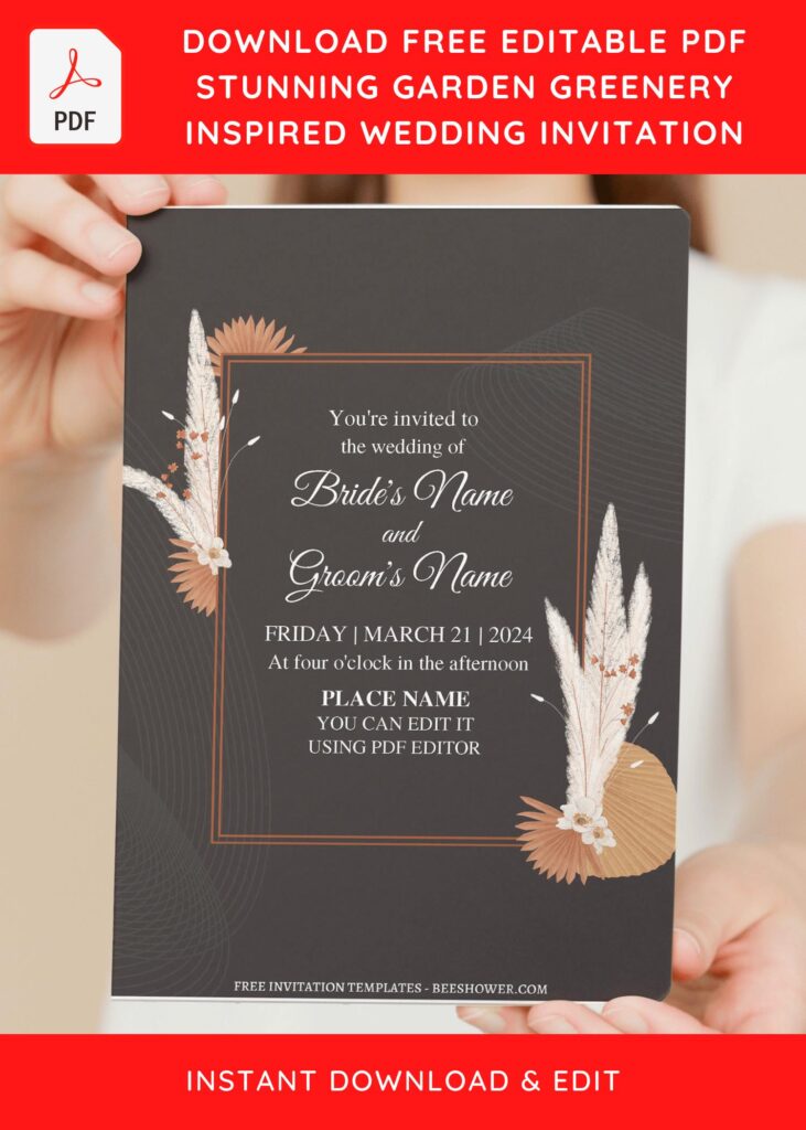(Free Editable PDF) Magical Bohemian Wedding Invitation Templates with geometric frame