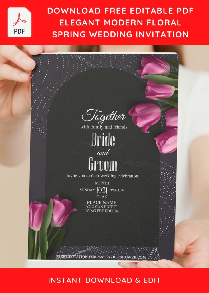 (Free Editable PDF) Modern Floral Delicacy Wedding Invitation Templates  with aesthetic fonts