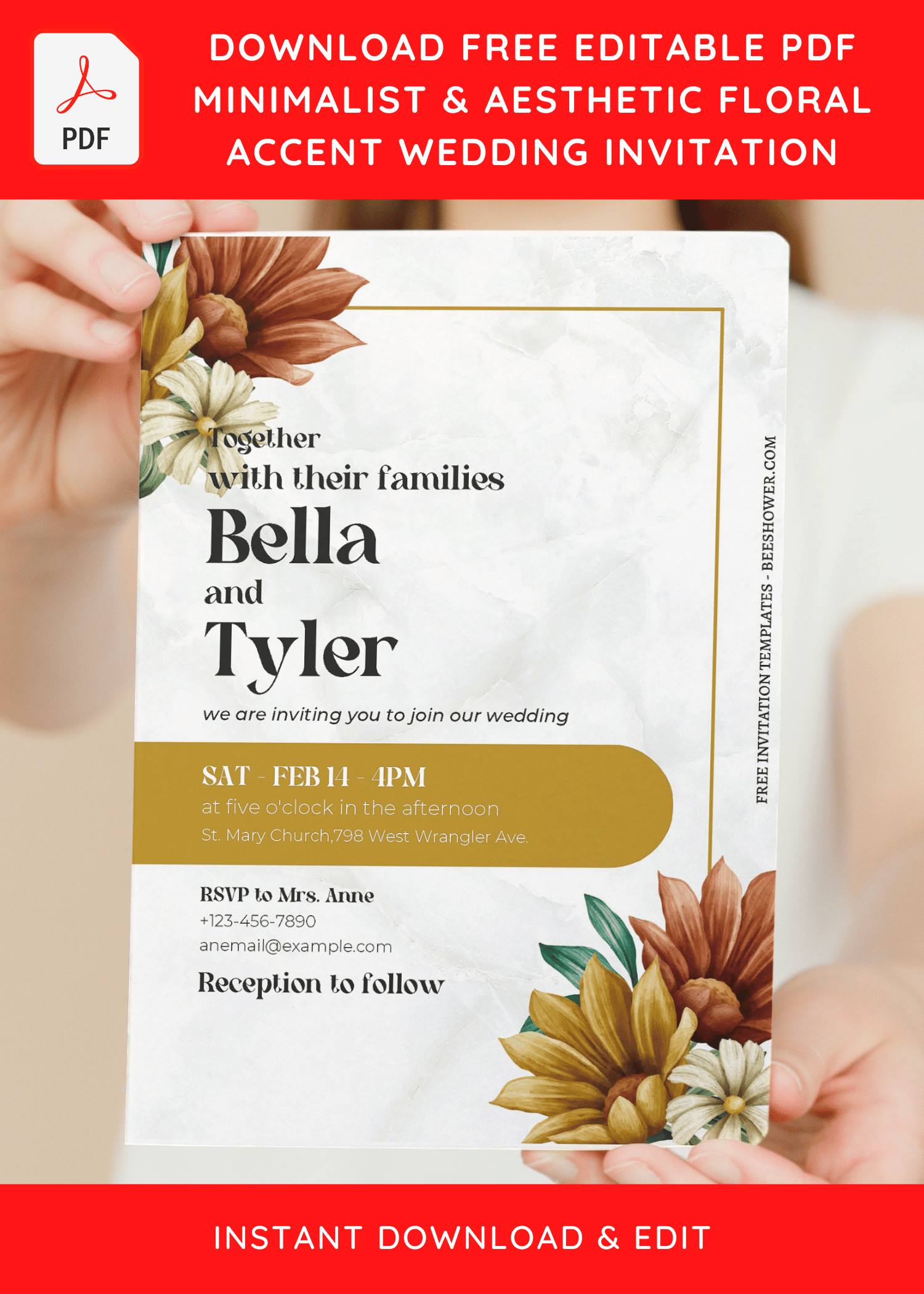 (Free Editable PDF) Minimalist & Aesthetic Floral Wedding Invitation Templates