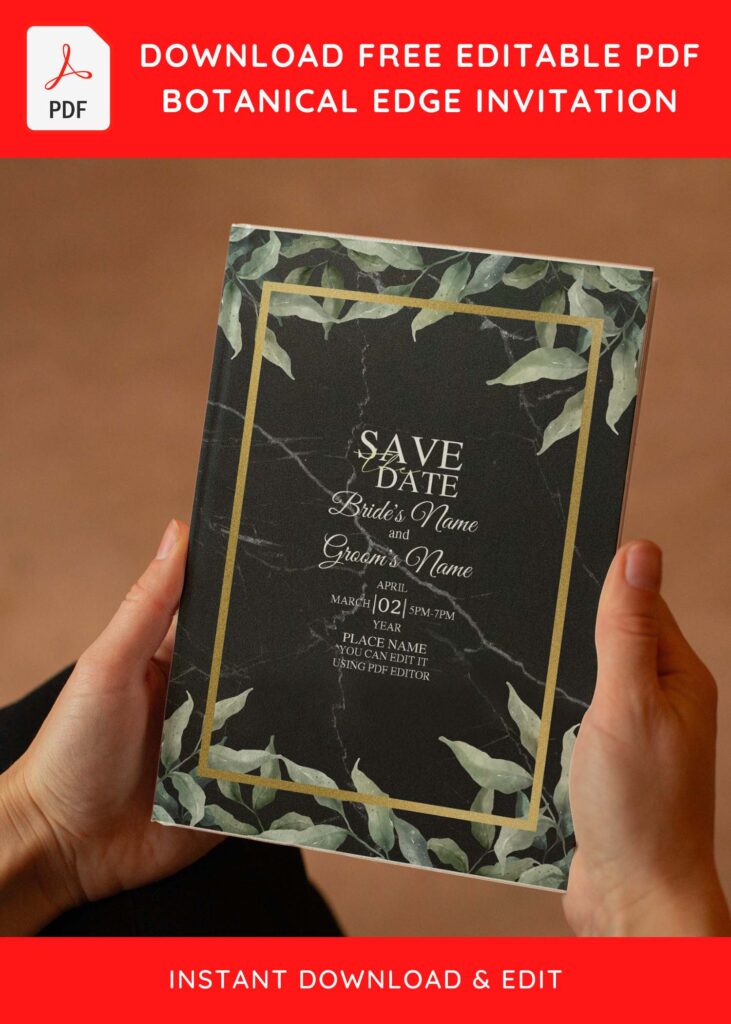 (Free Editable PDF) Elegant Marble Greenery Wedding Invitation Templates with watercolor greenery leaves