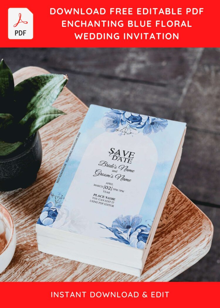 (Free Editable PDF) Bright & Fresh Blue Floral Wedding Invitation ...