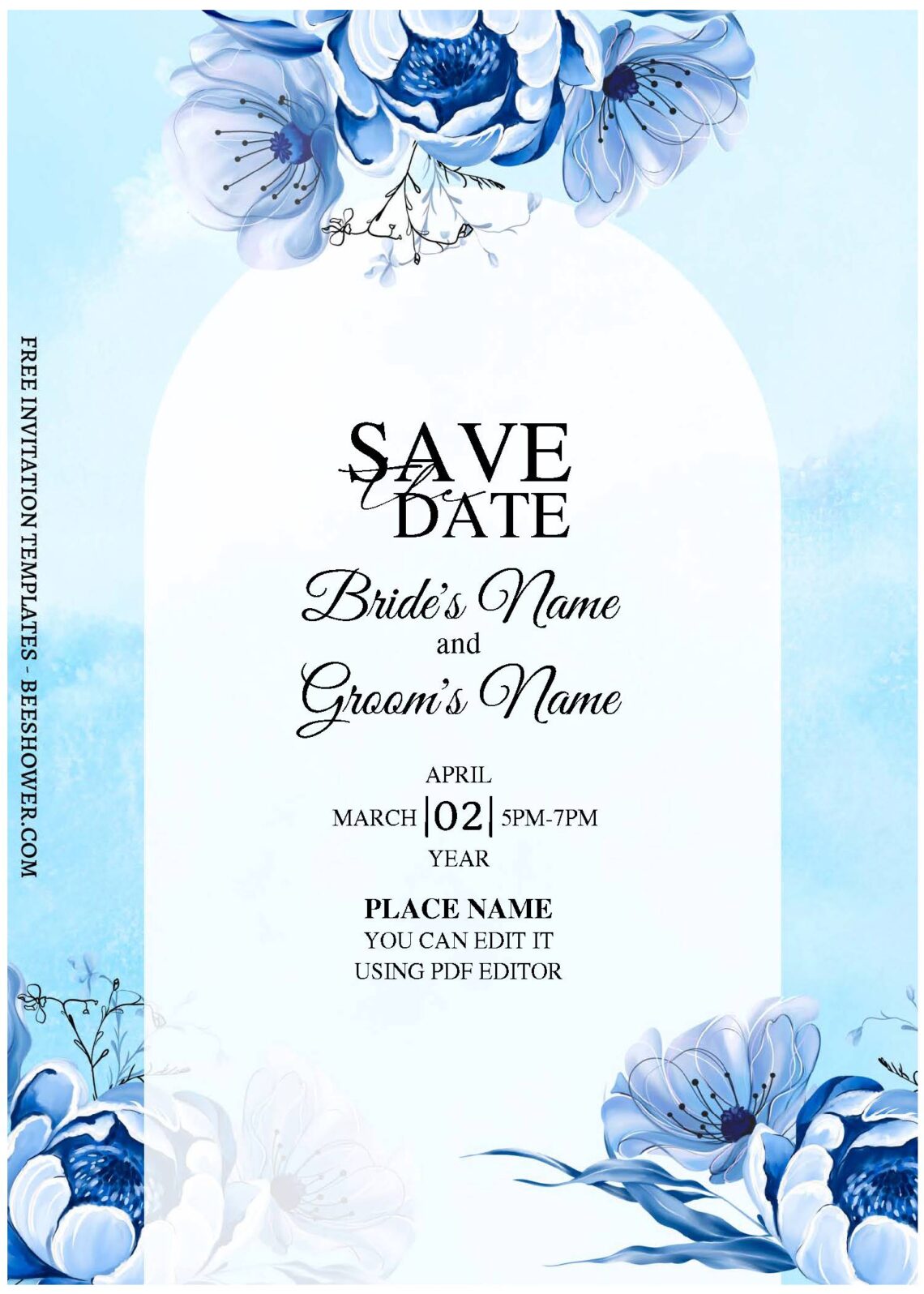 (Free Editable PDF) Bright & Fresh Blue Floral Wedding Invitation ...