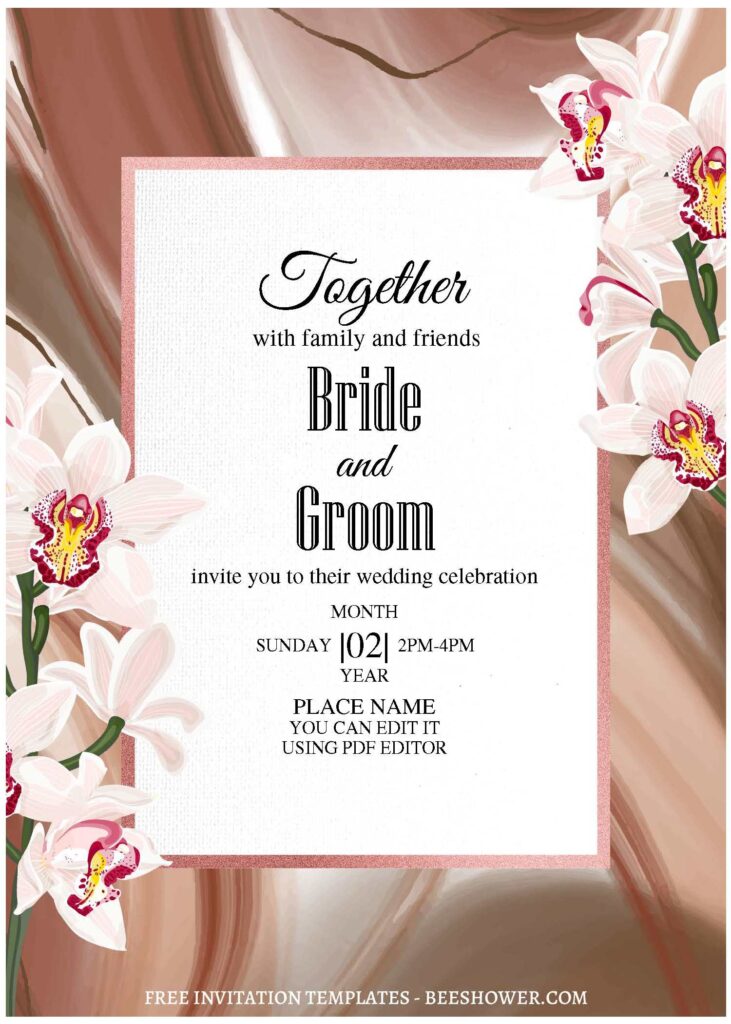 (Free Editable PDF) Splendid Floral Edge Wedding Invitation Templates  with elegant foots