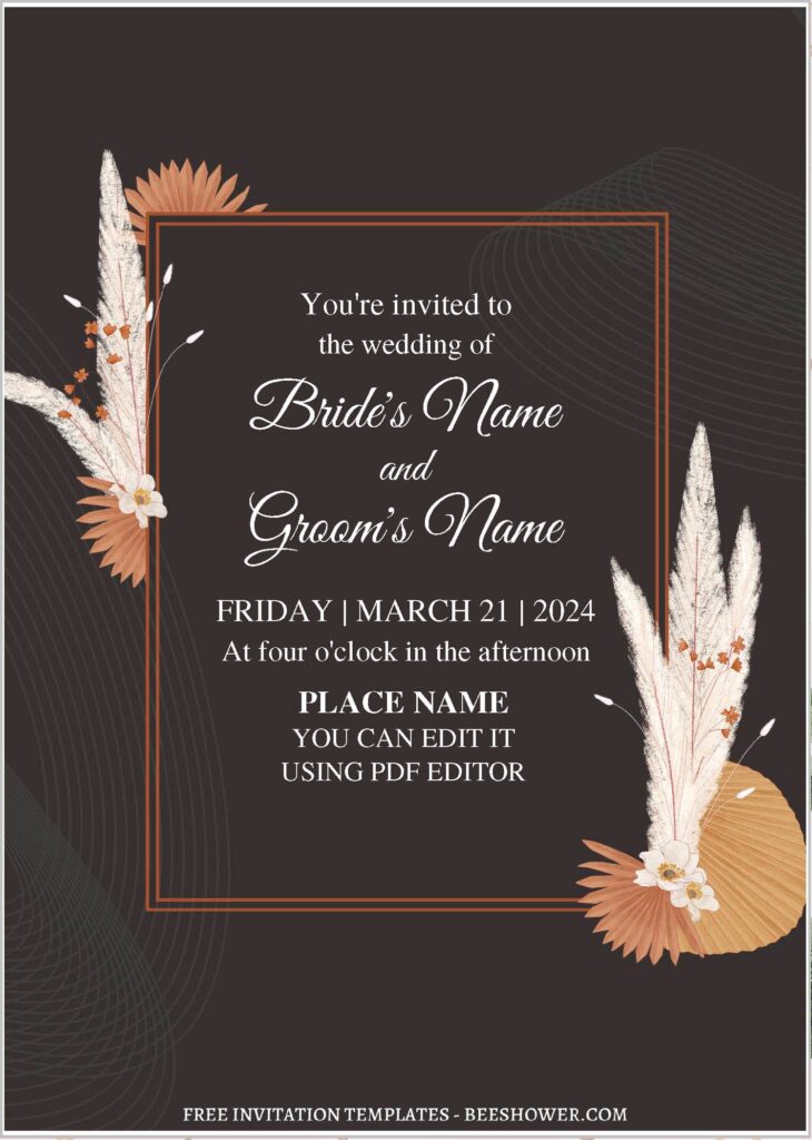(Free Editable PDF) Magical Bohemian Wedding Invitation Templates with rustic Boho decoration