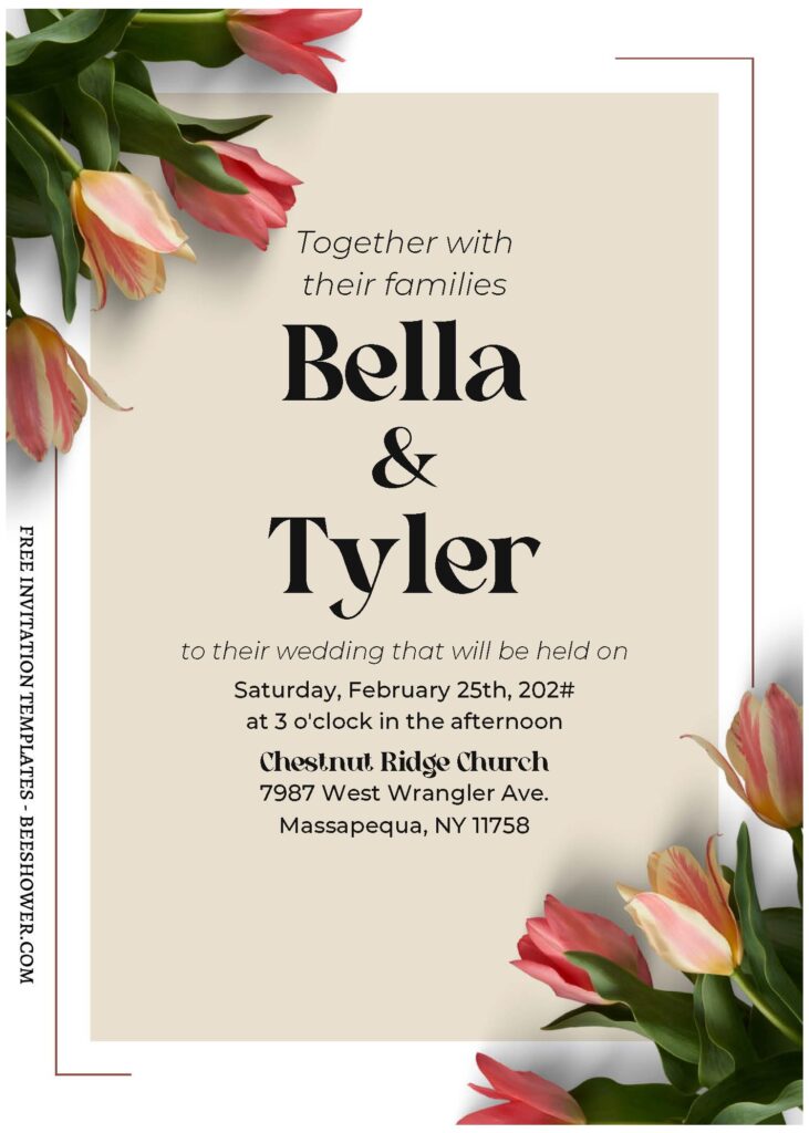 (Free Editable PDF) Organic Spring Garden Wedding Invitation Templates with aesthetic spring tulip