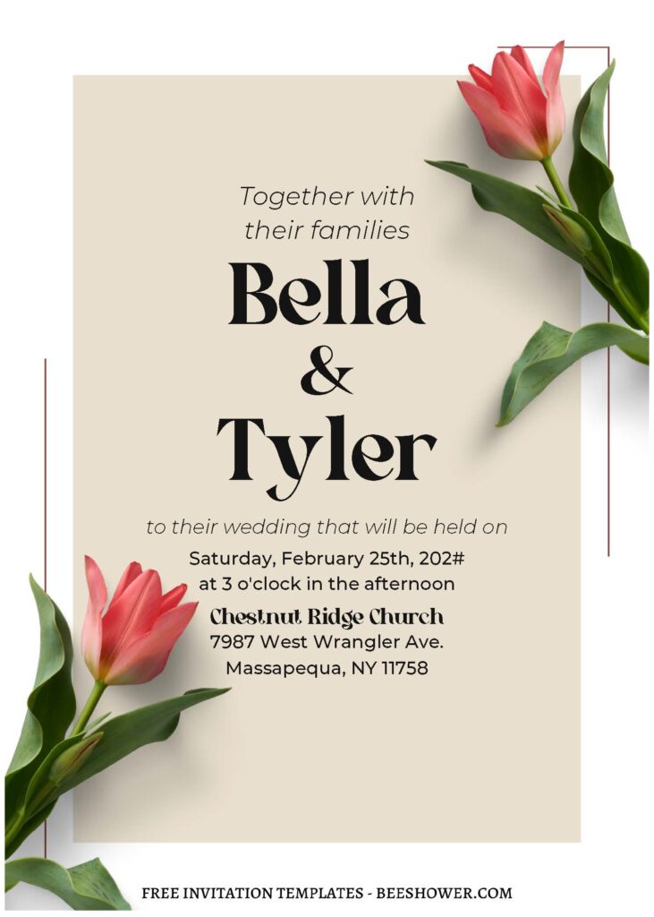 (Free Editable PDF) Organic Spring Garden Wedding Invitation Templates with pink tulips