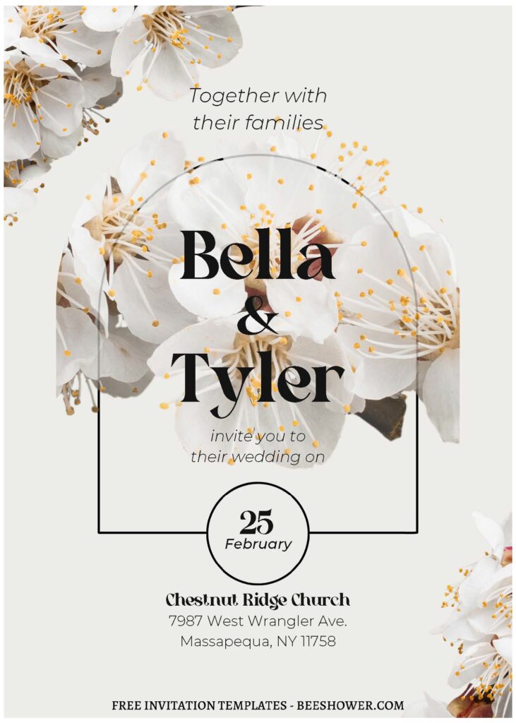 (Free Editable PDF) Fairytale Cherry Blossom Wedding Invitation Templates with pristine white Cherry blossom