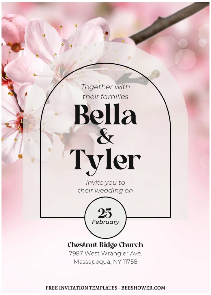 (Free Editable PDF) Fairytale Cherry Blossom Wedding Invitation Templates with enchanting white Sakura