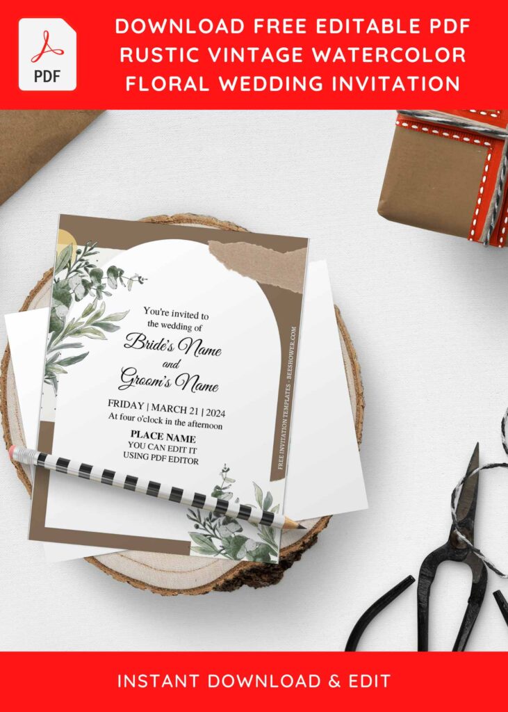 (Free Editable PDF) Brilliant Summer Boho Wedding Invitation Templates with aesthetic silver dollar eucalyptus