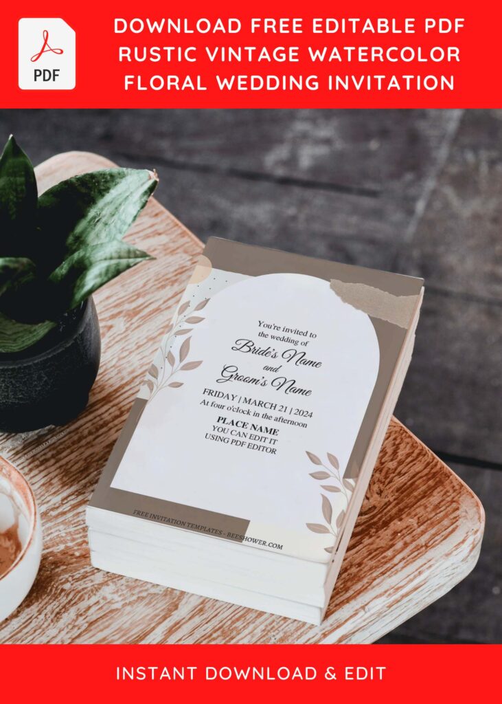 (Free Editable PDF) Brilliant Summer Boho Wedding Invitation Templates with arch shaped text box