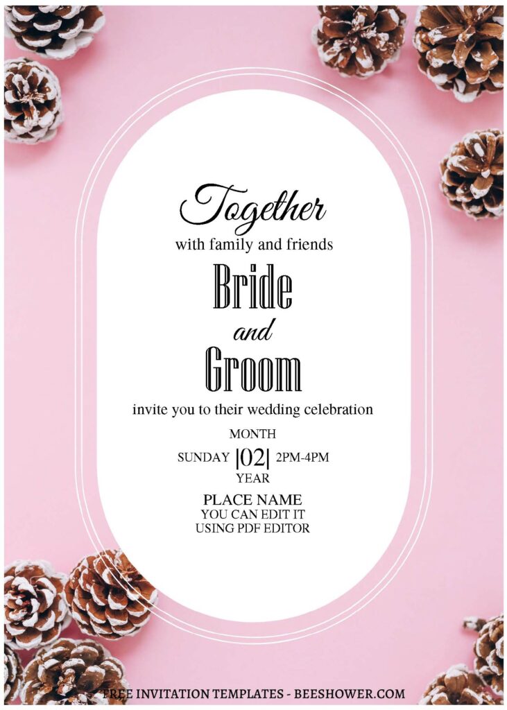 (Free Editable PDF) Dreamy Spring Pine Cone Wedding Invitation Templates with elegant fonts
