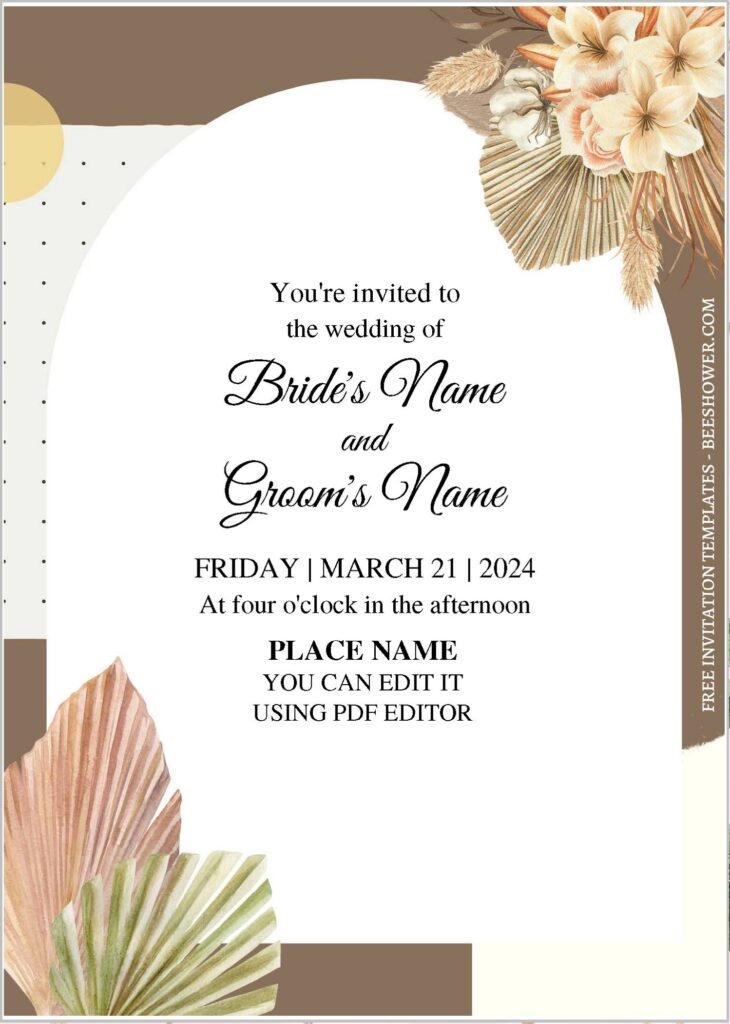 (Free Editable PDF) Brilliant Summer Boho Wedding Invitation Templates with dried foliage