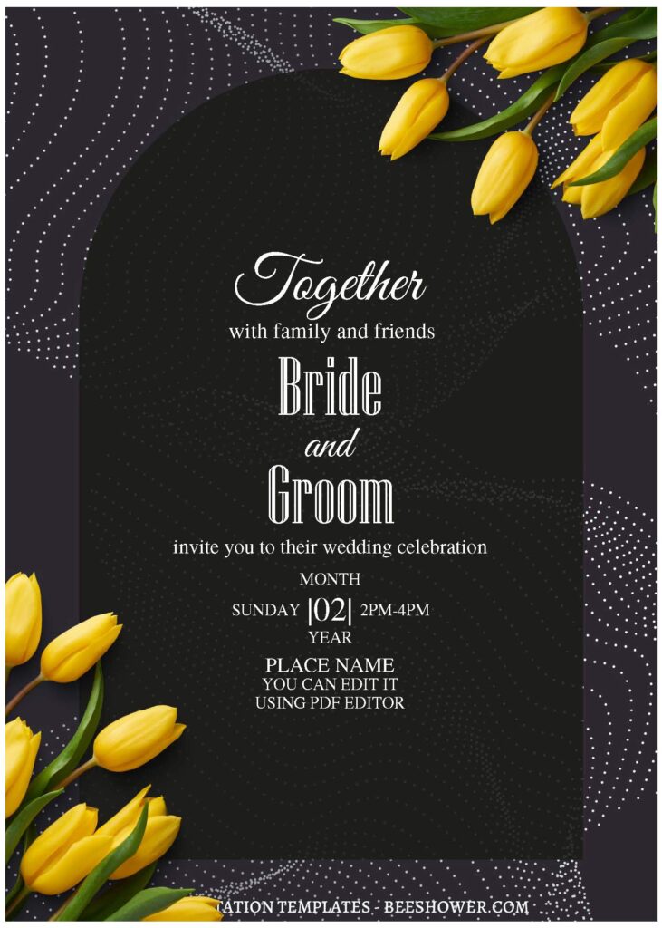 (Free Editable PDF) Modern Floral Delicacy Wedding Invitation Templates  with Bright and bold Tulips