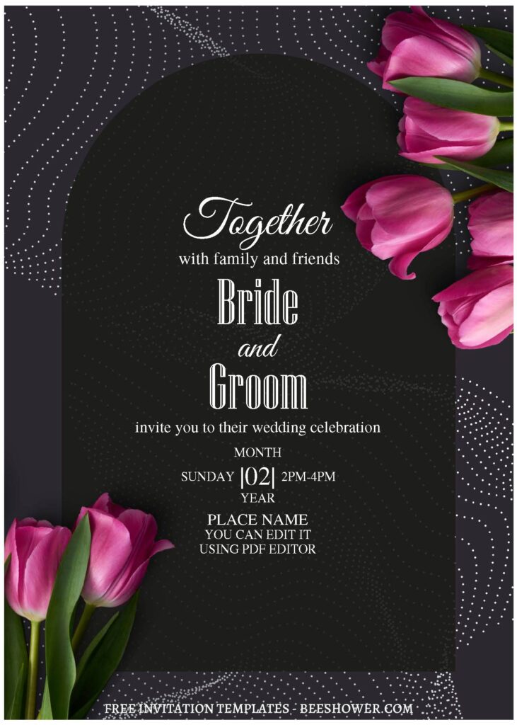 (Free Editable PDF) Modern Floral Delicacy Wedding Invitation Templates  with dark background