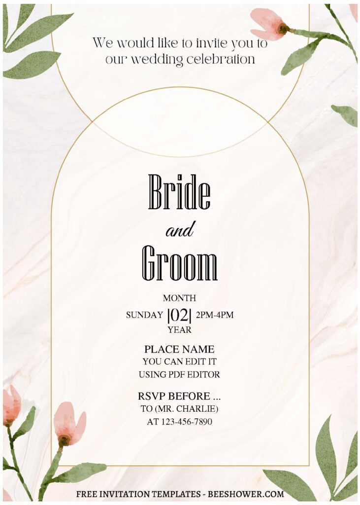 Whispered Floral A - Downloadable (Free Editable PDF) Whispered Greenery Floral Wedding Invitation Templates - Template No. 25