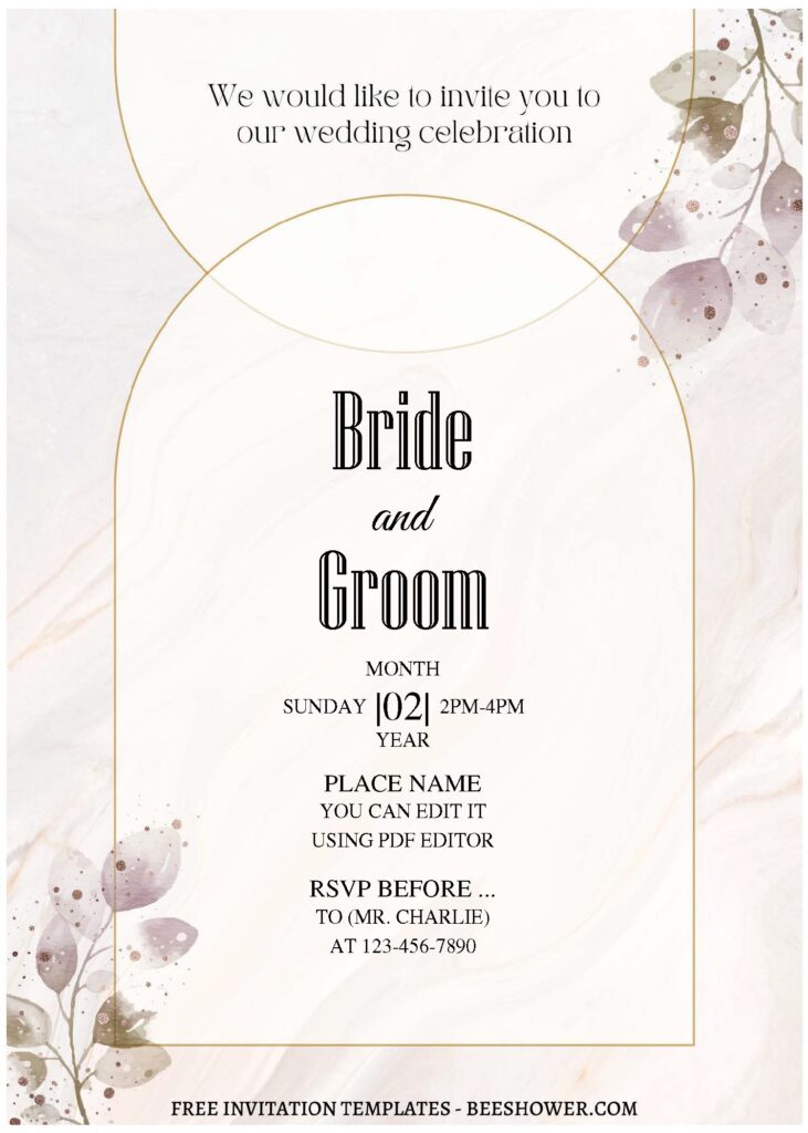 Whispered Floral B - Downloadable (Free Editable PDF) Whispered Greenery Floral Wedding Invitation Templates - Template No. 23