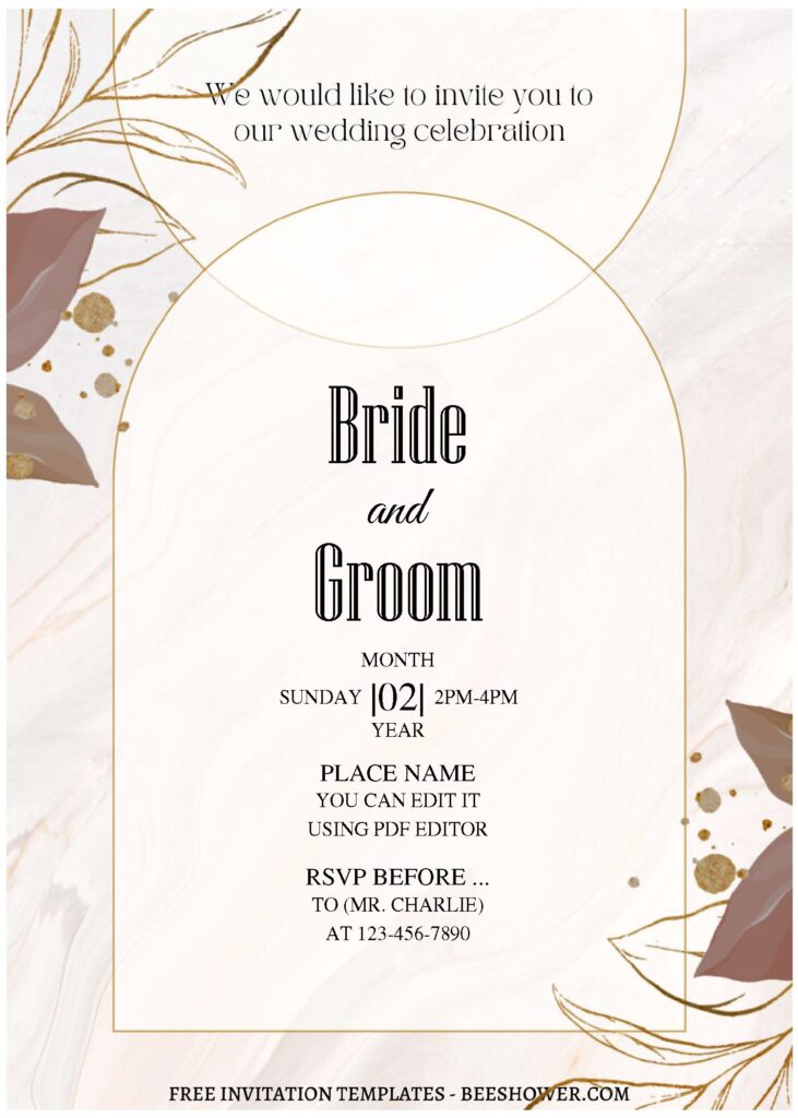 Whispered Floral C - Downloadable (Free Editable PDF) Whispered Greenery Floral Wedding Invitation Templates - Template No. 21