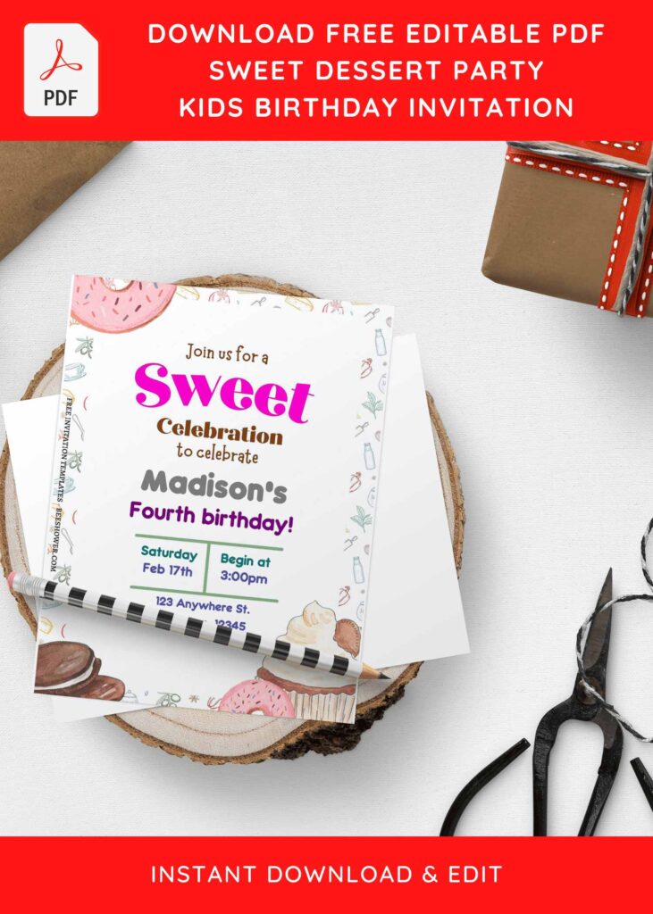 (Free Editable PDF) Yummy Tummy Sweet Treats Birthday Invitation Templates