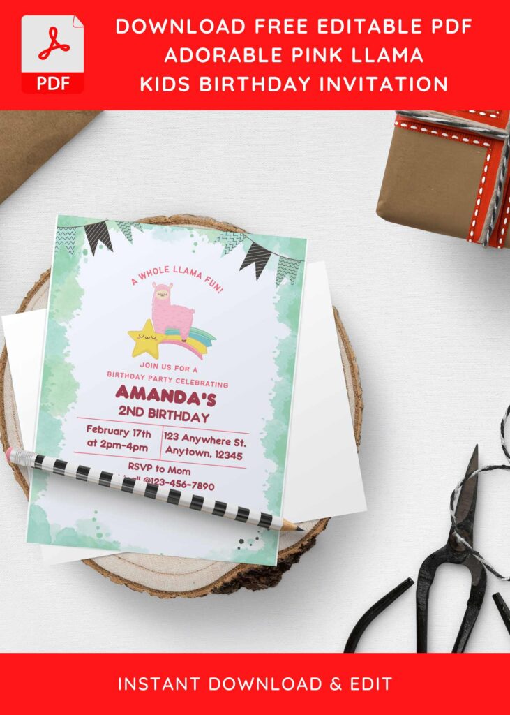(Free Editable PDF) Adorable Llama Fiesta Baby Shower Invitation Templates H
