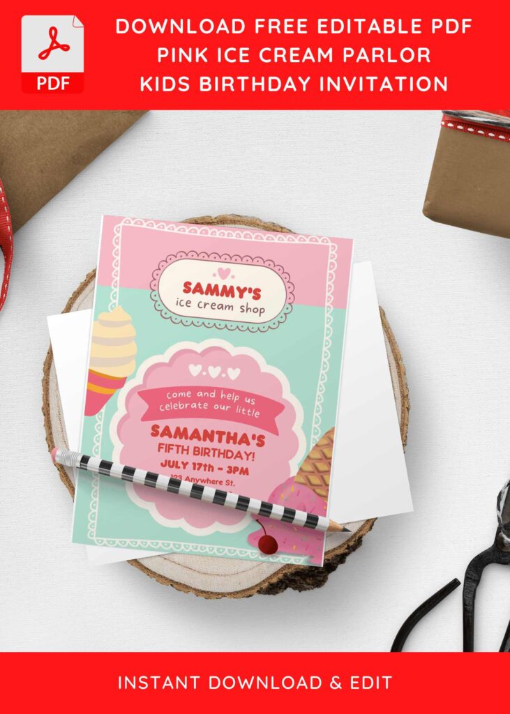 (Free Editable PDF) Cute Ice Cream Shop Baby Shower Invitation Templates I