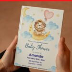 (Free Editable PDF) Lovely Cute Lion Baby Shower Invitation Templates E