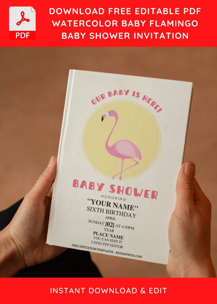 (Free Editable PDF) Tropical Flamingo Baby Shower Invitation Templates E