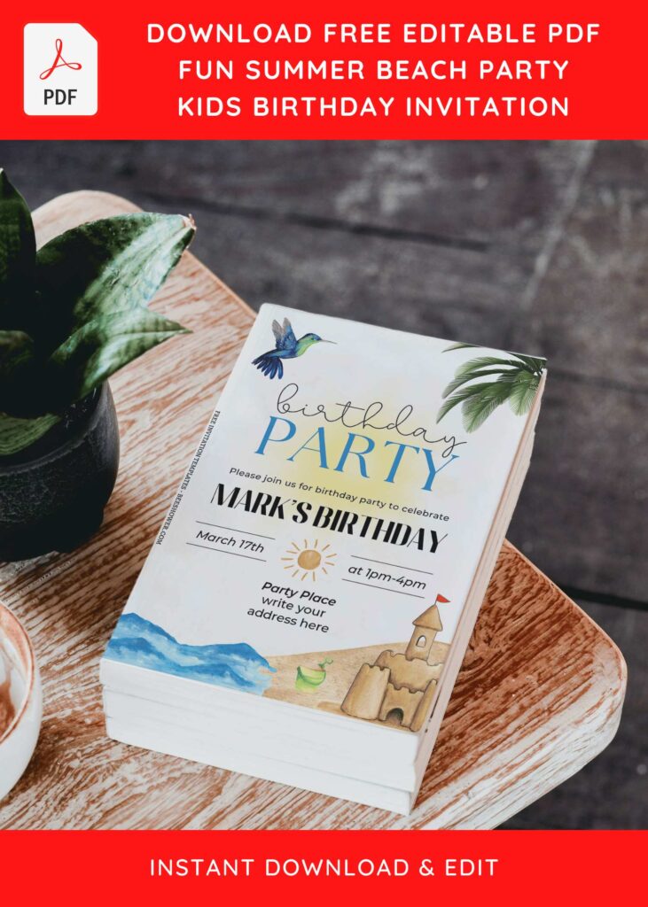 (Free Editable PDF) Beautiful Summer Party Invitation Templates with watercolor bird