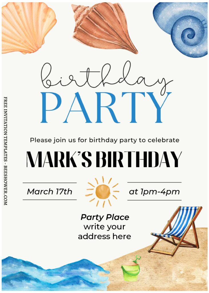 (Free Editable PDF) Beautiful Summer Party Invitation Templates with beach deck chair