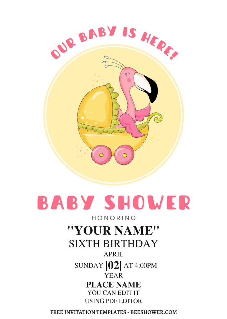 (Free Editable PDF) Tropical Flamingo Baby Shower Invitation Templates C