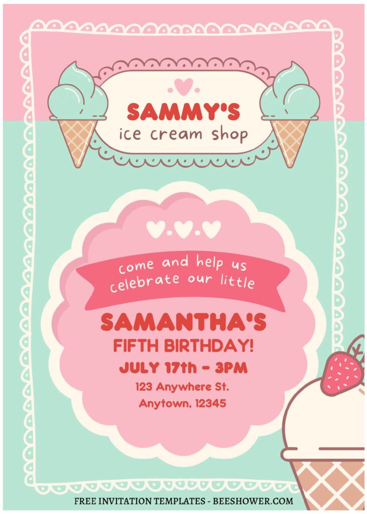 (Free Editable PDF) Cute Ice Cream Shop Baby Shower Invitation Templates C