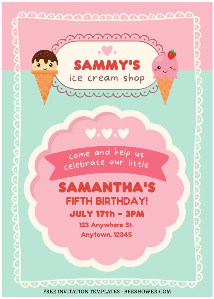 (Free Editable PDF) Cute Ice Cream Shop Baby Shower Invitation Templates A