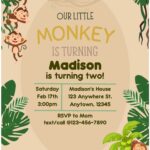 (Free Editable PDF) Jungle Go! Monkey Birthday Invitation Templates B