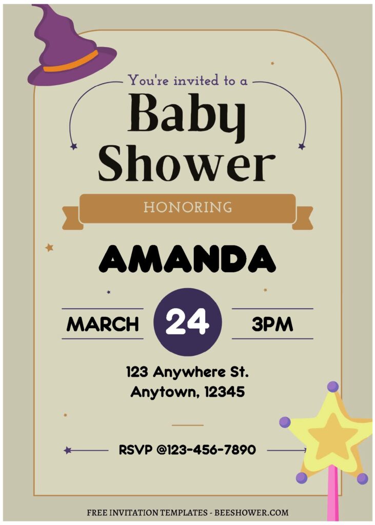 (Free Editable PDF) Adorable Wizard Baby Shower Invitation Templates B