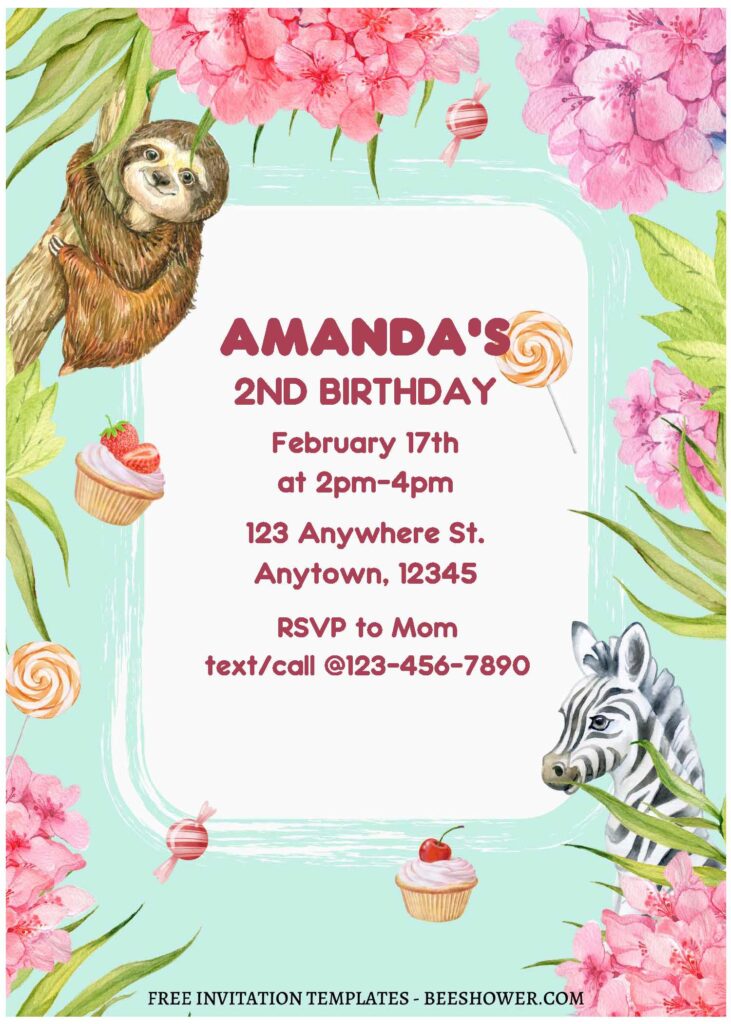 (Free Editable PDF) Adorable Watercolor Party Animals Baby Shower Invitation Templates B