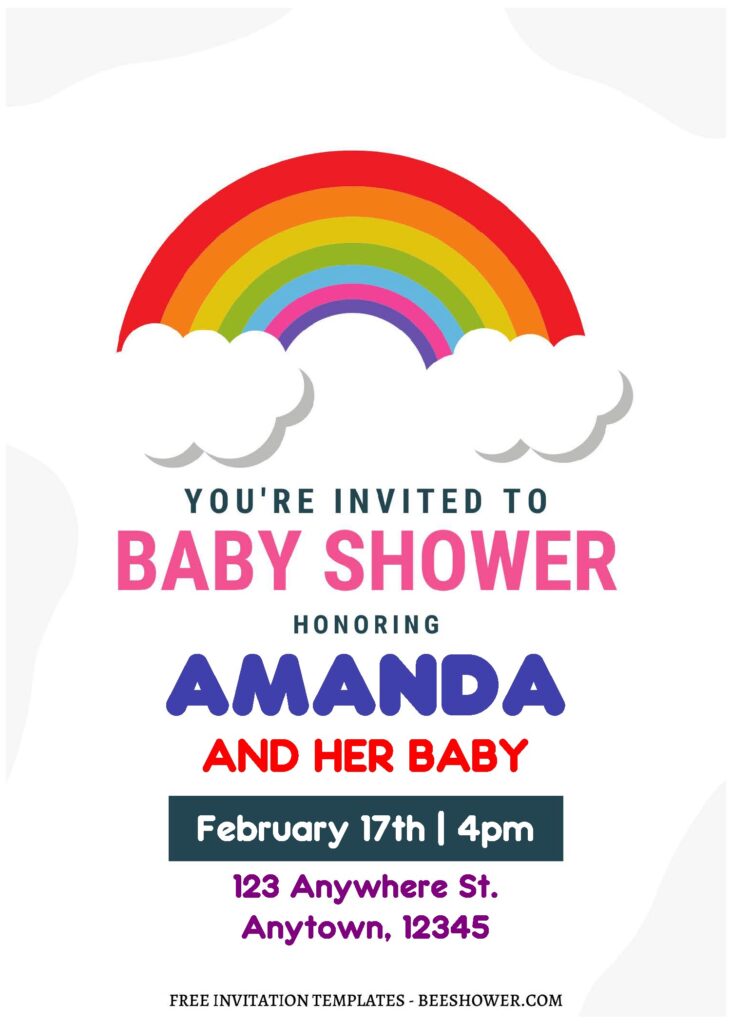 (Free Editable PDF) Colorful Pastel Rainbow Baby Shower Invitation Templates B