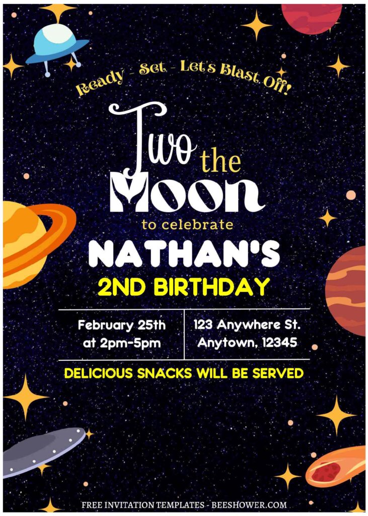 (Free Editable PDF) Sparkling Moon And Space Baby Shower Invitation Templates C