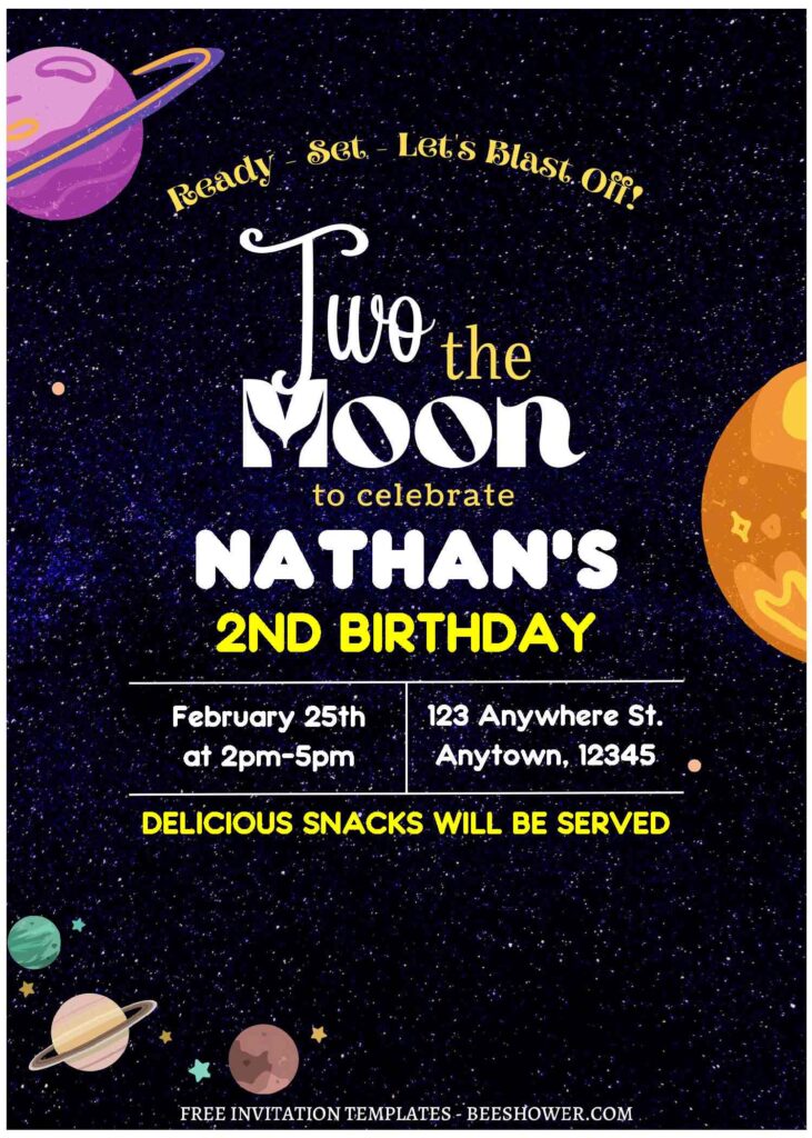 (Free Editable PDF) Sparkling Moon And Space Baby Shower Invitation Templates