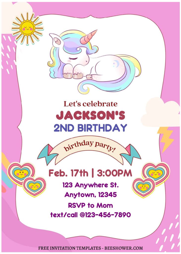 (Free Editable PDF) Sweetie Magical Unicorn Birthday Invitation TemplatesC