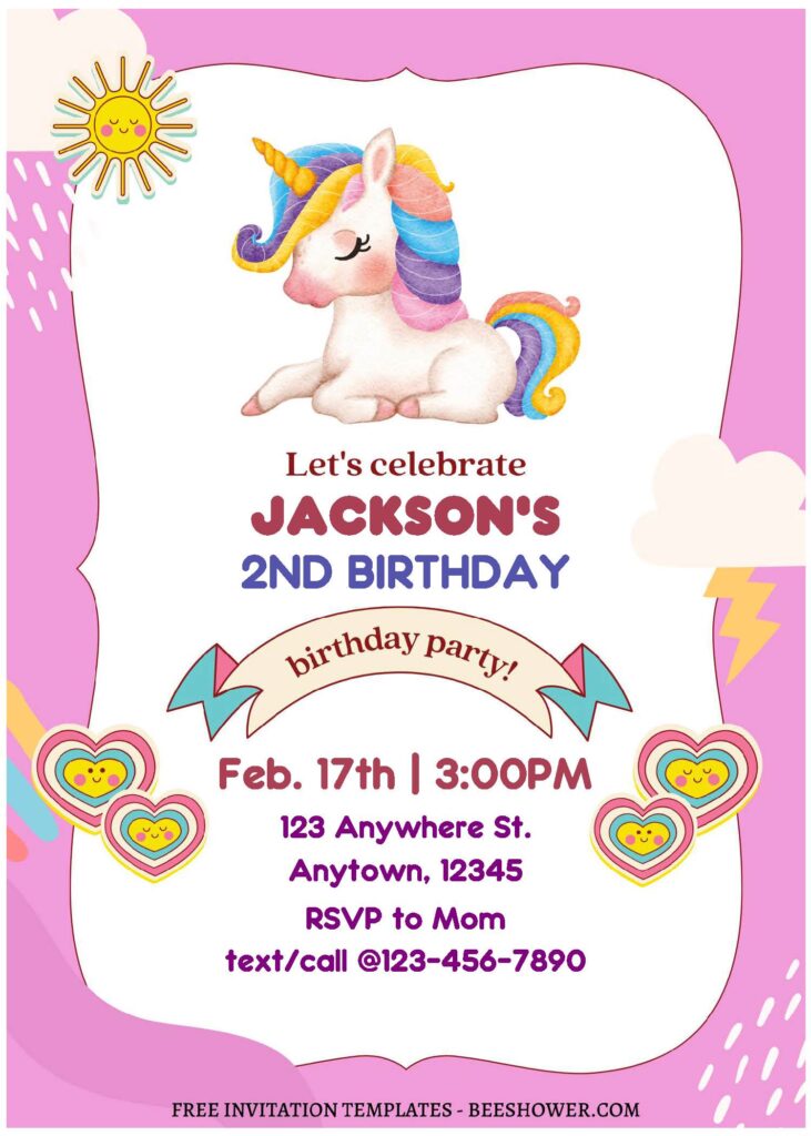 (Free Editable PDF) Sweetie Magical Unicorn Birthday Invitation TemplatesB
