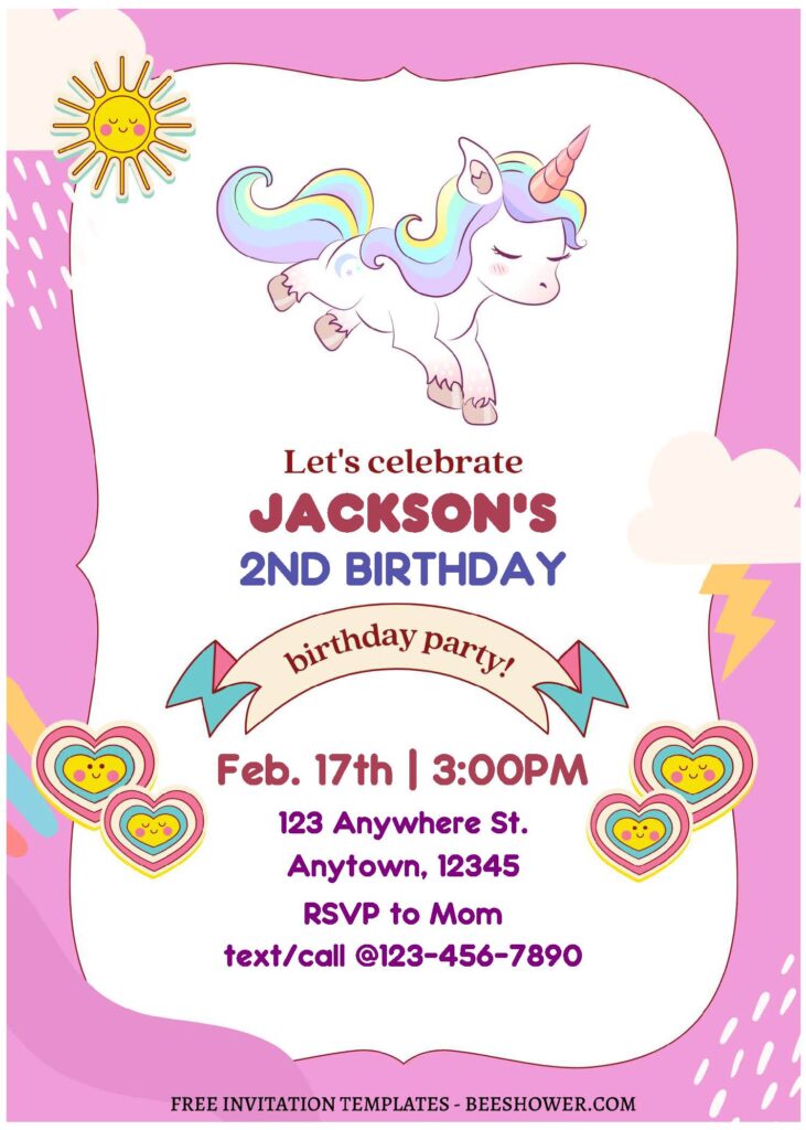 (Free Editable PDF) Sweetie Magical Unicorn Birthday Invitation TemplatesA
