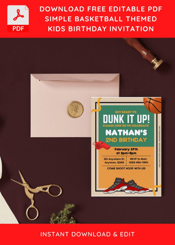 (Free Editable PDF) Dunk It Up Basketball Birthday Invitation Templates I